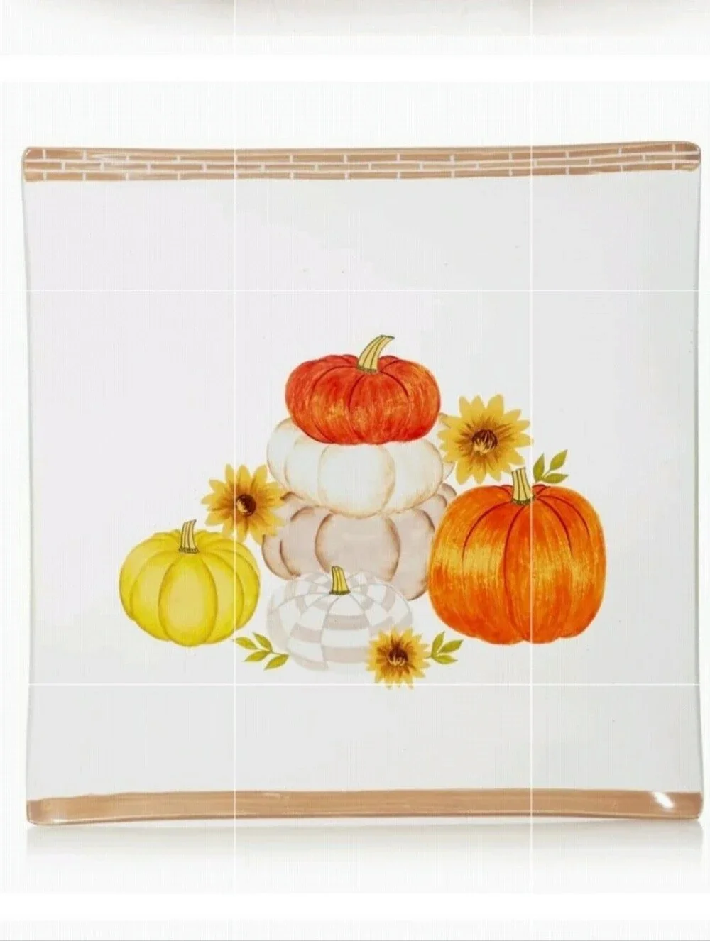Yankee Candle Pumpkin and Sunflower Crackle Glass Large Candle Dish & Decor BNWT